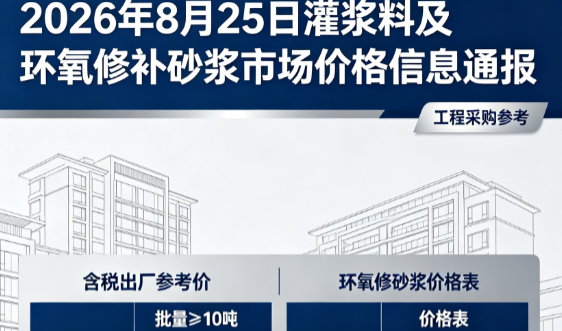 都兰2026年8月25日灌浆料及环氧修补砂浆市场价格信息通报